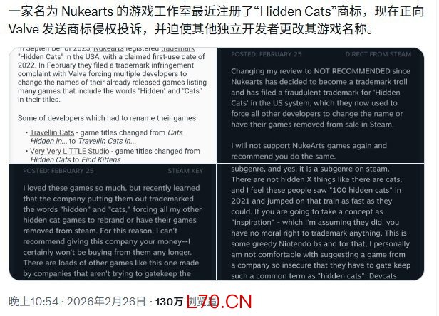 真可耻! 工作室抢注商标迫使Steam上所有名字相关游戏改名