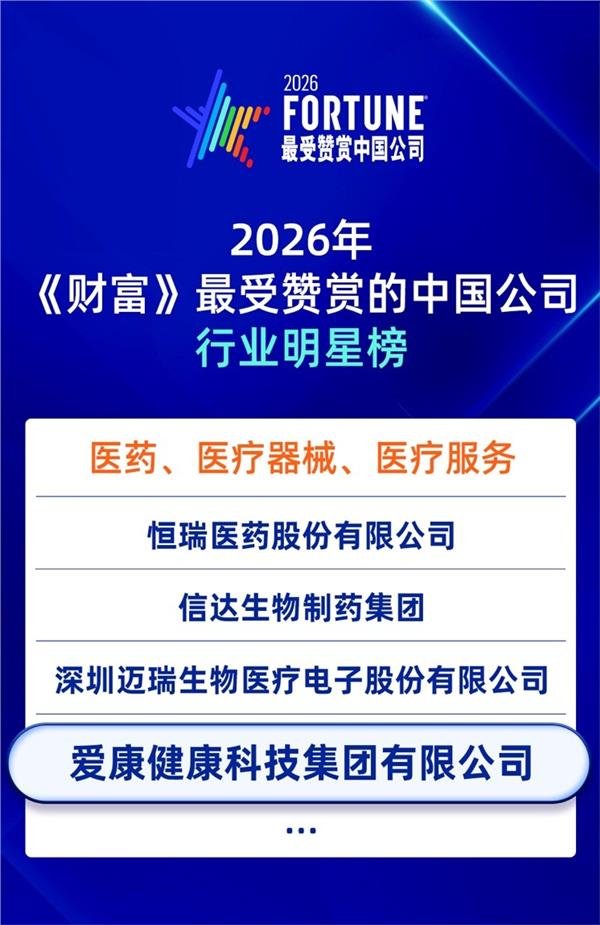三度登榜！爱康集团荣获2026年《财富》“最受赞赏的中国公司”
